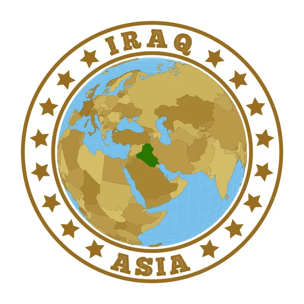 Insignia de la República de Iraq Insignia redonda del país con mapa de la República de Iraq en el contexto mundial País — Vector de stock