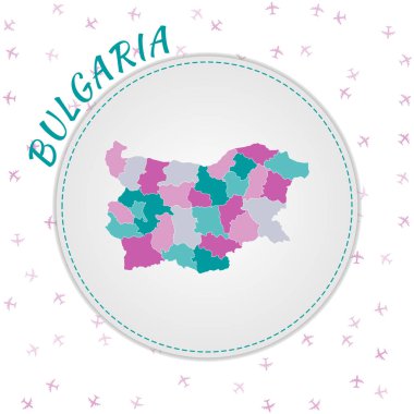 Bulgaristan haritası, zümrüt renk paletindeki bölgeleri yuvarlak olan ülke haritası tasarladı