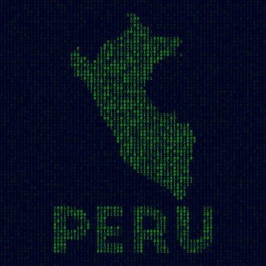 Sanal Peru logo ülkesi sembolü. Korsan stili ikili kod haritası.