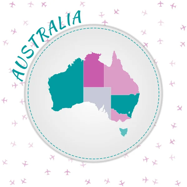 Australie map design Carte du pays avec régions en emeraldamethyst palette de couleurs arrondie — Image vectorielle