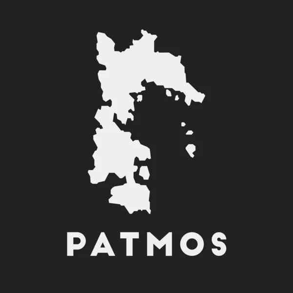 Icono de Patmos Mapa de la isla sobre fondo oscuro Elegante mapa de Patmos con nombre de isla Vector — Vector de stock