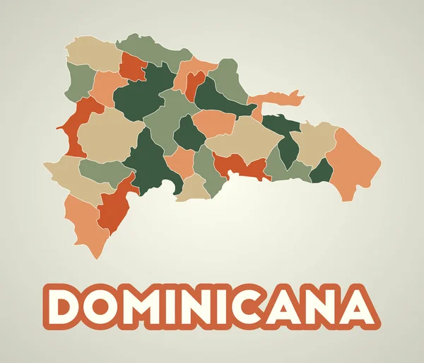 Домініканський плакат у стилі ретро Карта країни з регіонами осінньої палітри Форма — стоковий вектор
