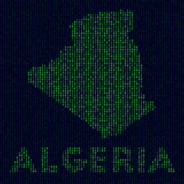 Цифровий логотип Алжиру Символ країни в хакерському стилі Бінарний код Алжиру з назвою країни — стоковий вектор