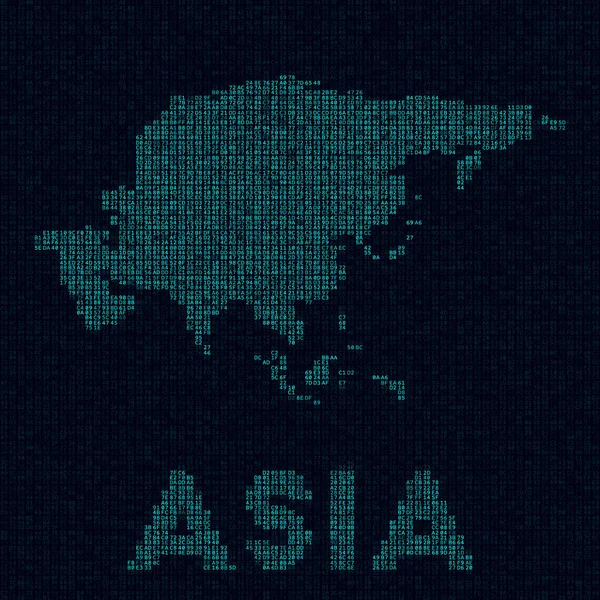 Asia tech map Kontinens szimbólum digitális stílusban Kibertérkép Ázsia kontinentális névvel Vonzó — Stock Vector