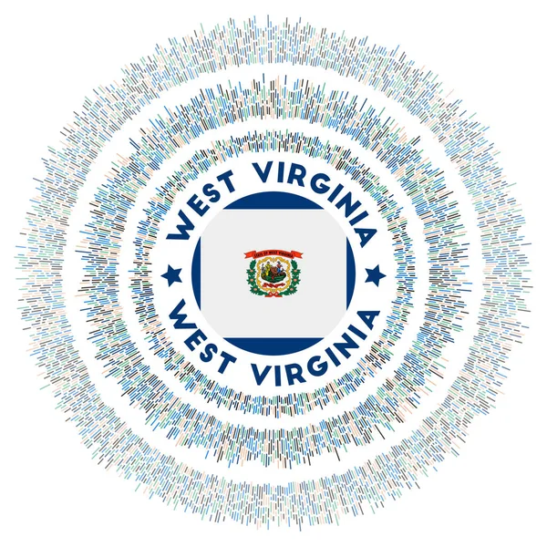 West Virginia symbool Straal ons staatsvlag met kleurrijke stralen Glanzende zon met West Virginia — Stockvector