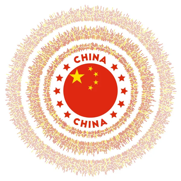 Κίνα σύμβολο Ακτινοβολία σημαία χώρα με πολύχρωμες ακτίνες Λαμπερό ηλιοφάνεια με σημαία της Κίνας Κομψό — Διανυσματικό Αρχείο