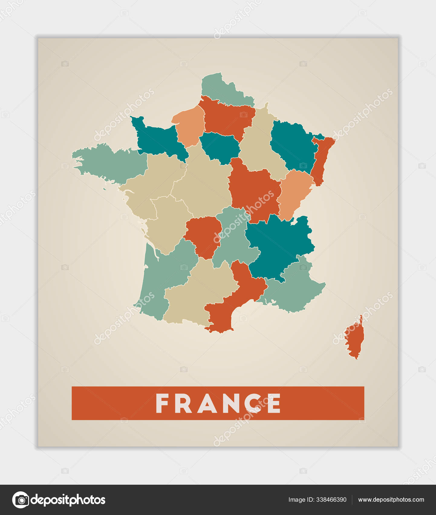 フランスのポスターカラフルな地域で国の地図フランスの形状国名 フランスのポスターカラフルな地域で国の地図フランスの形状国名