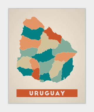 Uruguay afiş haritası Uruguay 'ın renkli bölgeleri ile ülke adı