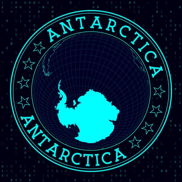 Antarctica round sign Futuristic satelite view of the world centered to Antarctica Country badge — Stock Vector