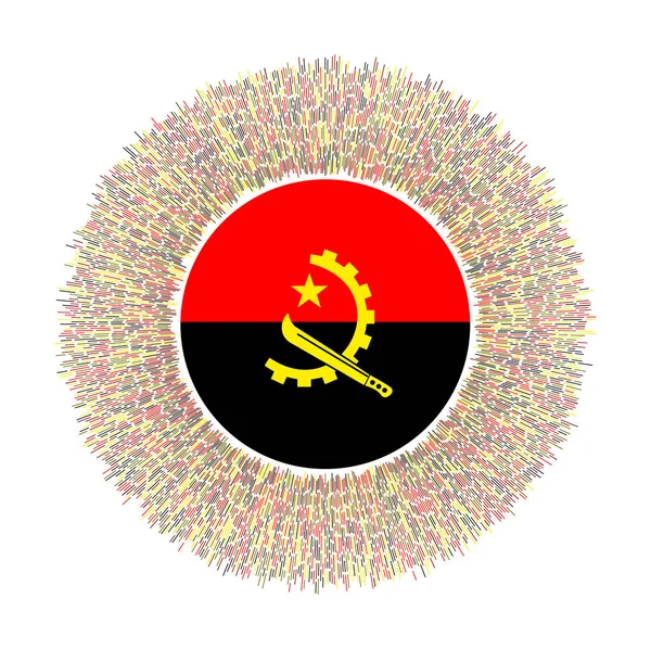 Bandiera dell'Angola con raggi colorati Segno di paese radiante Raggio di sole splendente con bandiera Angola Artistico — Vettoriale Stock