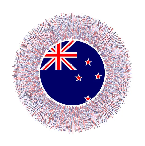 Vlag van Nieuw-Zeeland met kleurrijke stralen Stralend land teken Glanzende zonsopgang met Nieuw-Zeelandse vlag — Stockvector