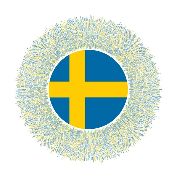 Vlajka Švédska s barevnými paprsky Zářící země znamení lesklý západ slunce s vlajkou Švédska Atraktivní — Stockový vektor