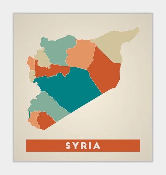 Syria plakat Mapa kraju z kolorowymi regionami Kształt Syrii z nazwą kraju Artystyczny — Wektor stockowy