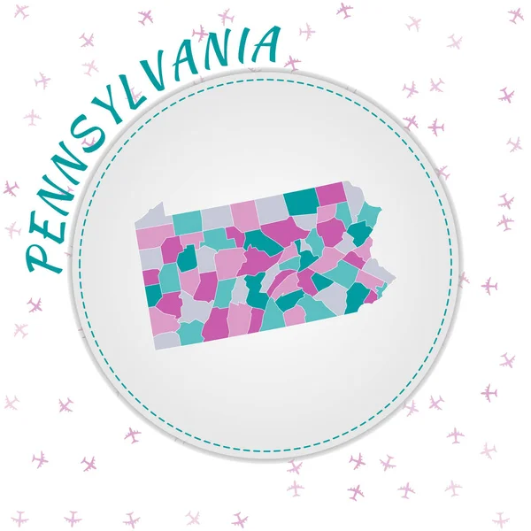 宾西法尼亚州地图的设计，用翡翠色调色板标出了我们州的地图 — 图库矢量图片