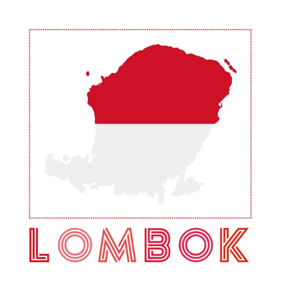 Lombok Logo Mapa de Lombok con nombre de isla y bandera Potente ilustración vectorial — Vector de stock