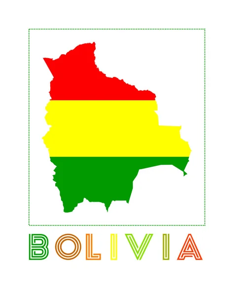 Bolivia Logo Mapa de Bolivia con nombre del país y bandera Ilustración de vector vibrante — Vector de stock