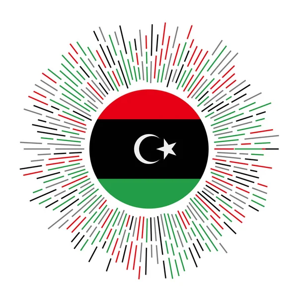 Libia signo bandera del país con rayos de colores Radiante explosión de sol con bandera de Libia Vector ilustración — Archivo Imágenes Vectoriales