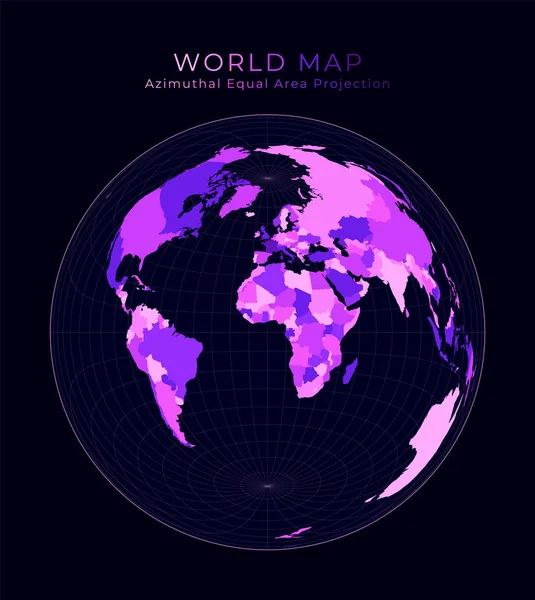 World Map Lambert azimuthal equalarea projection Digital world illustration Bright pink neon