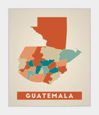 Guatemala poster Map of the country with colorful regions Shape of Guatemala with country name