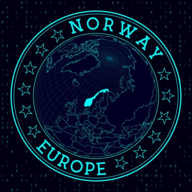 Norway round sign Futuristic satelite view of the world centered to Norway Country badge with map