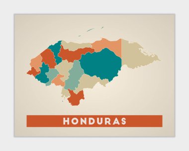 Honduras poster Map of the country with colorful regions Shape of Honduras with country name