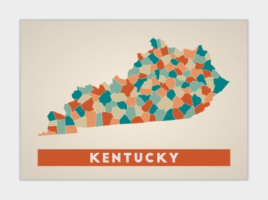Kentucky poster Map of the us state with colorful regions Shape of Kentucky with us state name