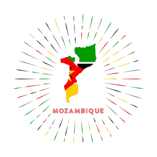 Mozambique sunburst badge The country sign with map of Mozambique with Mozambican flag Colorful — 图库矢量图片