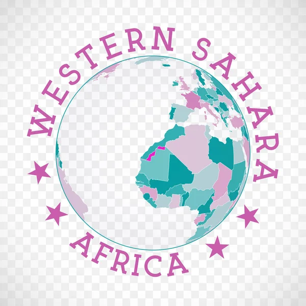 Logotipo redondo do Saara Ocidental Emblema do país com mapa do Saara Ocidental no contexto mundial País — Vetor de Stock
