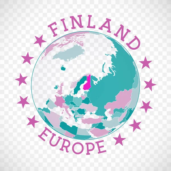 Finland round logo Badge of country with map of Finland in world context Country sticker stamp — Stock Vector