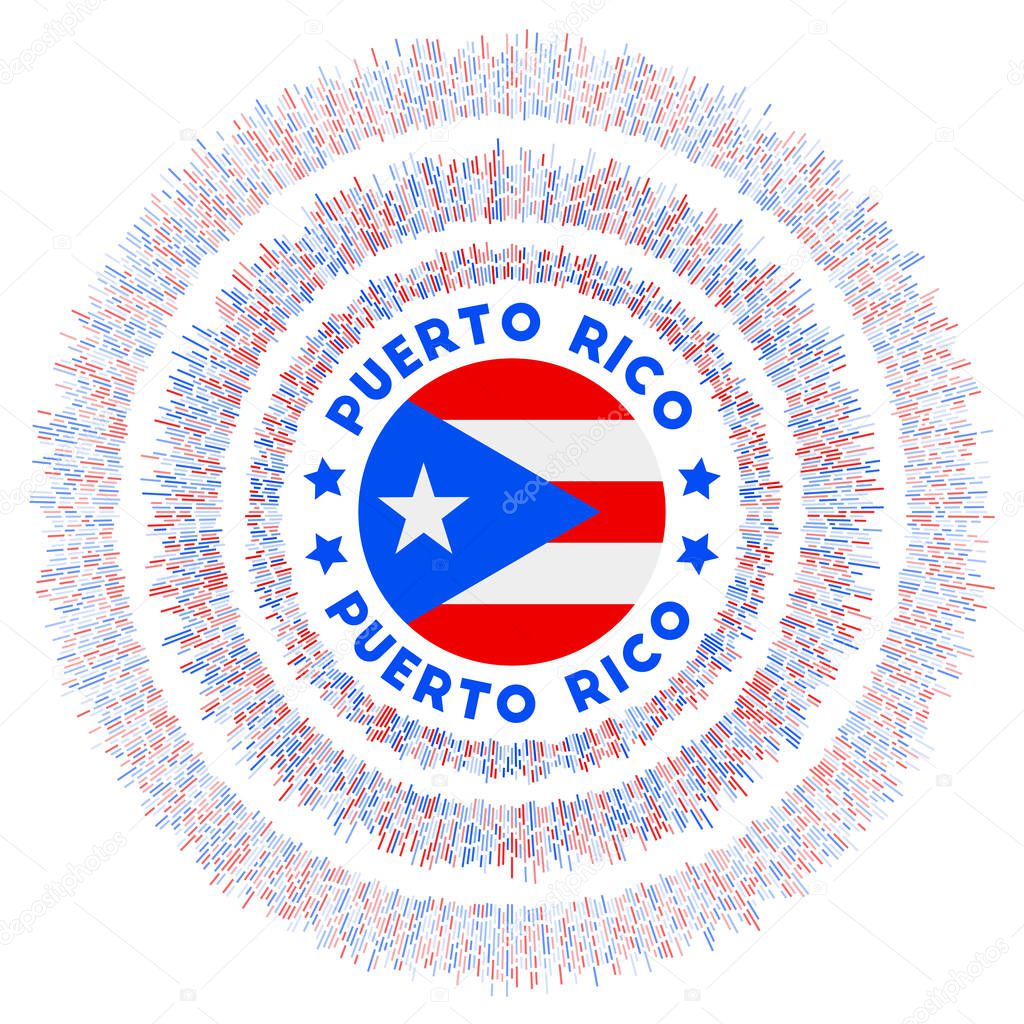 Puerto Rico symbol. Radiant country flag with colorful rays. Shiny sunburst with Puerto Rico flag. Powerful vector illustration.