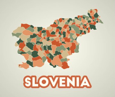 Slovenya 'nın sonbahar renk paleti şekilli retro tarzı ülke haritası afişi