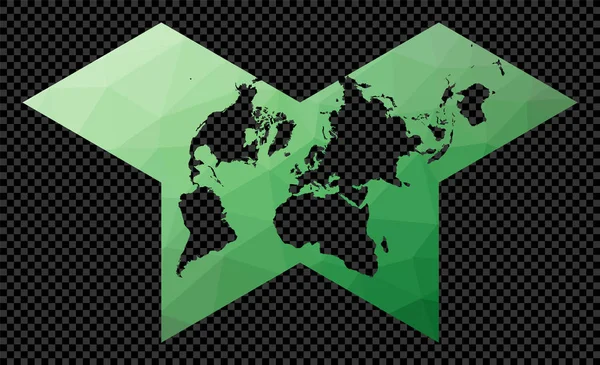Mapa světa Polyhedrální motýlí projekce Polygonální mapa světa na průhledném pozadí — Stockový vektor