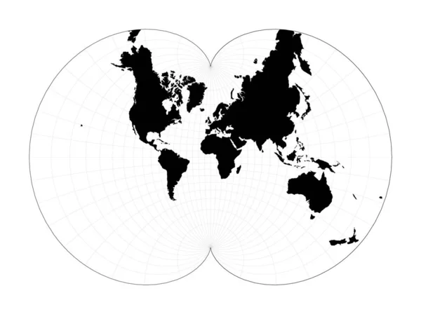 Mappa del mondo con linee di latitudine Auguste proiezione conforme epicicloidale Piano geografico mondiale — Vettoriale Stock