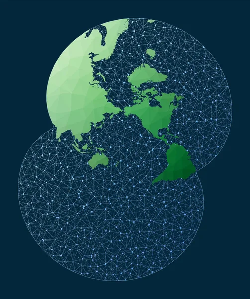 Mapa de rede do mundo Modificado Estereográfico Lee projeção Verde baixo poli mapa do mundo com — Vetor de Stock