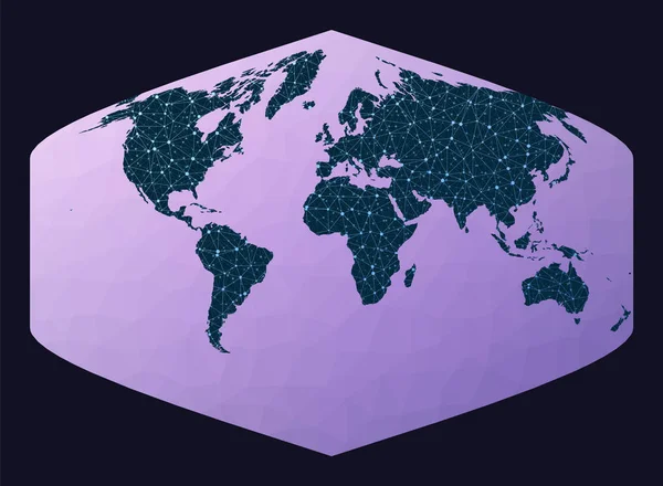 Mapa do mundo das telecomunicações abstrato Baker Dinomic projection Mapa da rede mundial Globo com fios em — Vetor de Stock