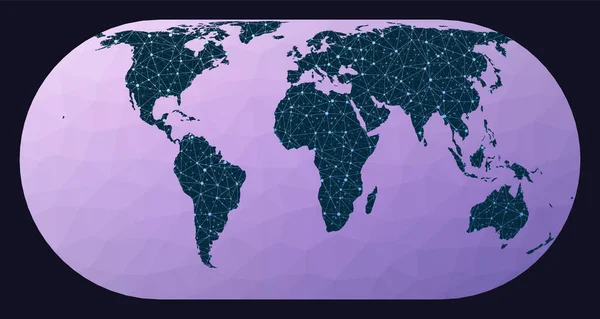 グローバルネットワークHerbert Hufnages擬似円筒等価投影世界ネットワークマップ有線 — ストックベクタ