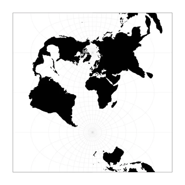 Czarny świat mapa na białym tle Transverse sferyczne Mercator projekcji świata — Wektor stockowy