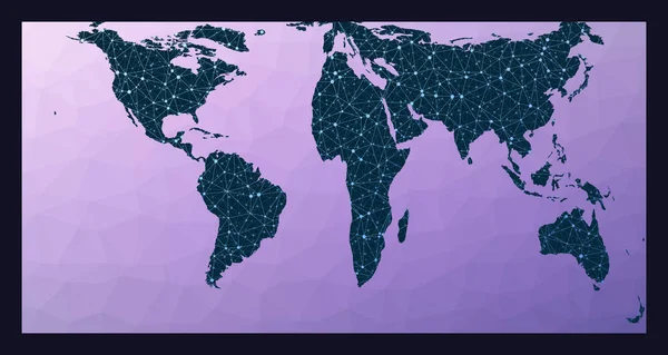 Kommunikációs térkép a világ Gringorten square equalarea projection Világ hálózati térkép Vezetékes — Stock Vector