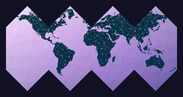 Résumé Carte du monde des télécommunications Projection HEALPix Carte du réseau mondial globe filaire en Healpix — Image vectorielle