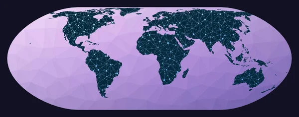 Mappa del mondo con nodi Proiezione di NellHammer Mappa della rete mondiale Globo cablato in Nell Hammer — Vettoriale Stock