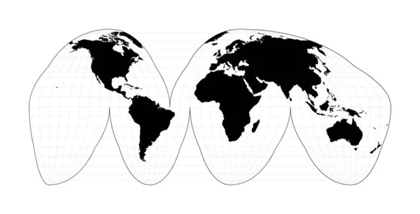 Mappa del mondo con linee di latitudine Goodes interrotta proiezione omolosina Piano geografico mondiale — Vettoriale Stock