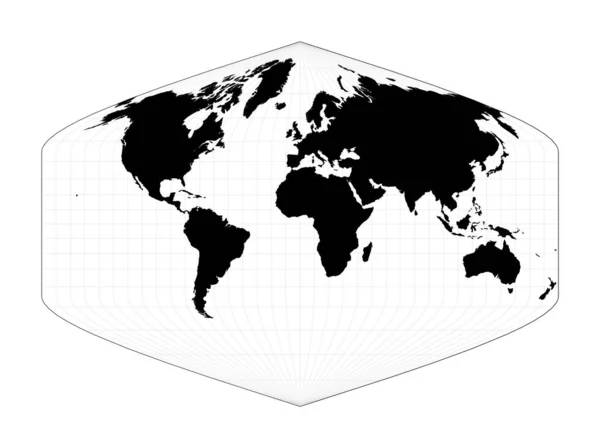 World contour Baker Proyección Dinómica Plan mapa geográfico mundial con líneas de graticlue Vector — Vector de stock