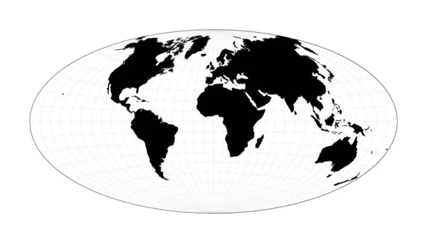 Abstraktní mapa světa Aitoff projekce Plán světová geografická mapa s graticlue liniemi Vektor — Stockový vektor