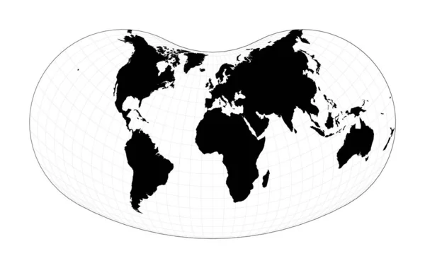 Карта мира иллюстрация Hill eucyclic projection Plan world geographical map with graticlue — стоковый вектор