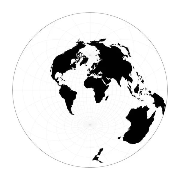 Mapa do mundo mínimo Airys erro mínimo projeção azimutal Plano mapa geográfico mundial com — Vetor de Stock