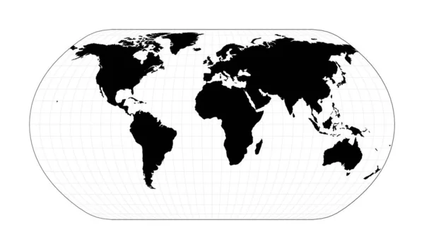 Mapa del mundo con líneas graticule Plan de proyección natural de la Tierra Mapa geográfico del mundo con graticlue — Vector de stock