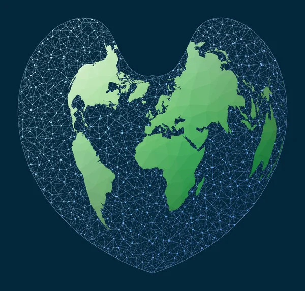 Concepto de negocio global de Internet Proyección de Bonne Green low poly world map with network — Archivo Imágenes Vectoriales