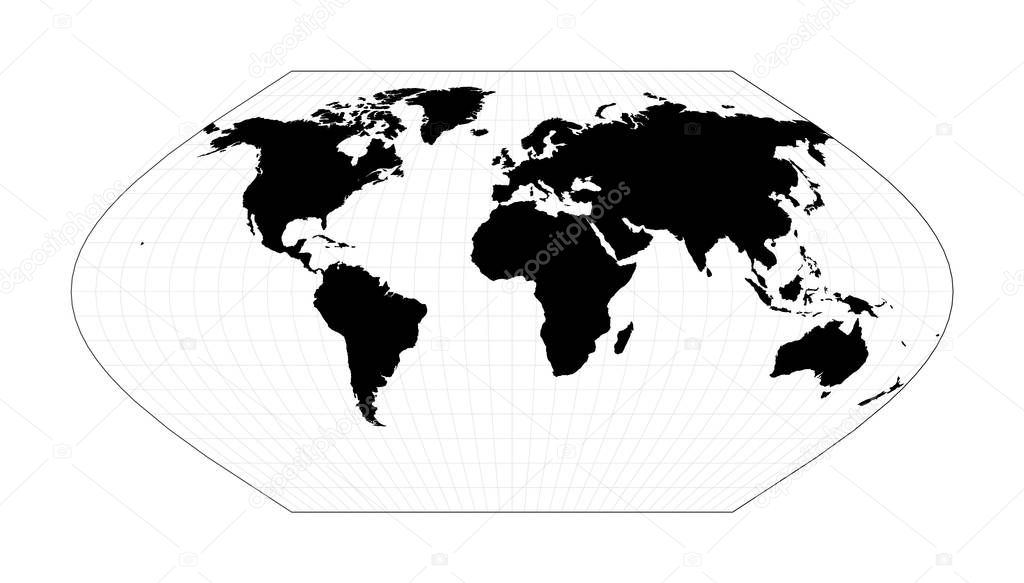 World map with graticule lines Eckert V projection Plan world geographical map with graticlue