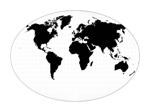 Forma del mundo Proyección pseudocilíndrica de Fahey Plano Mapa geográfico del mundo con líneas de gratificación — Vector de stock