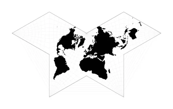Eps10 Vektor Weltkarte gnomonischer Schmetterling Projektionsplan weltgeografische Karte mit Klebstoff — Stockvektor